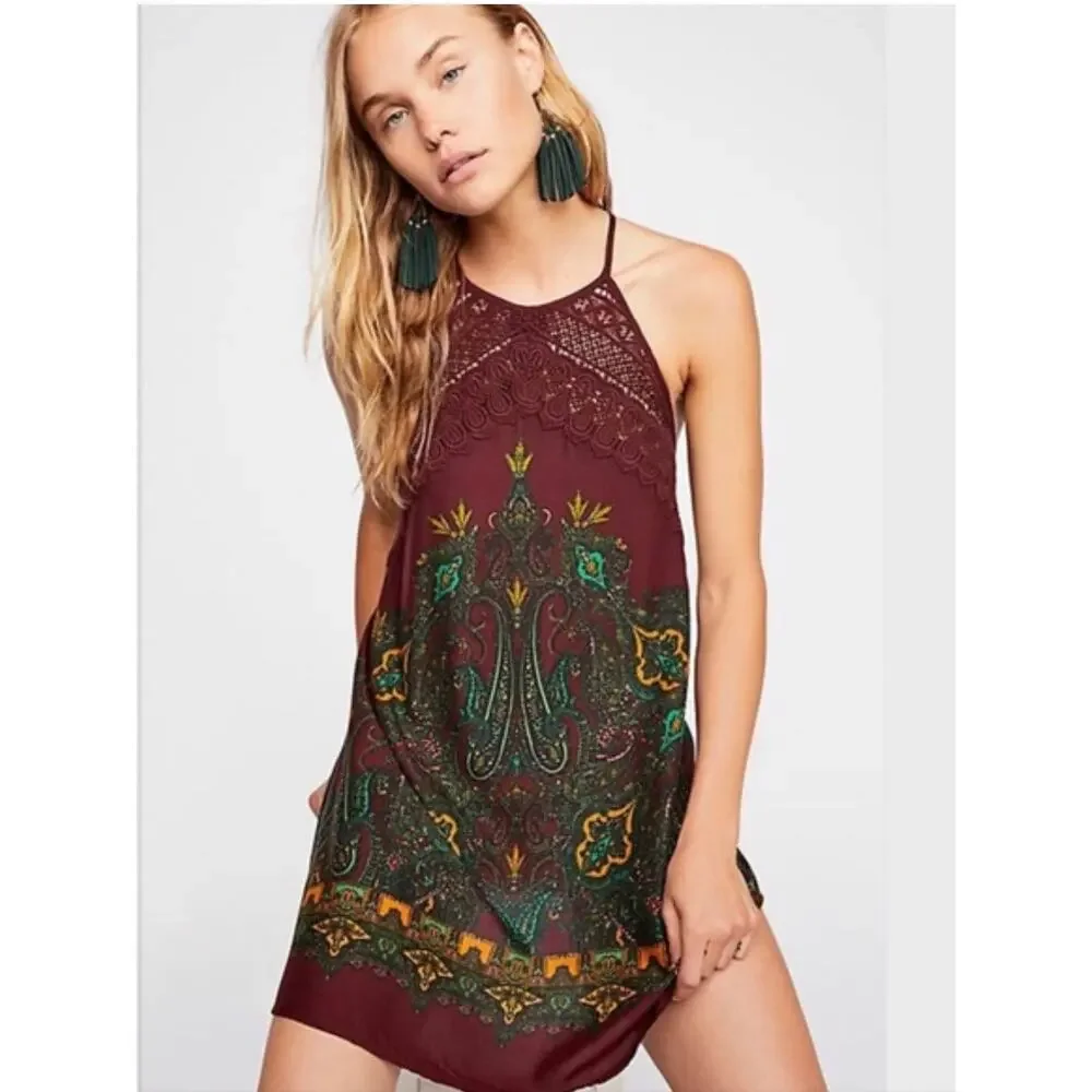 Free People Shea Printed Mini Dress Small Boho Bohemian A-Line